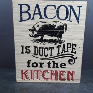Creative Co-Op Bacon Kitchen Sign - Blue, Black and Red